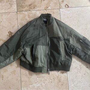 Zara distressed Olive Bomber Jacket